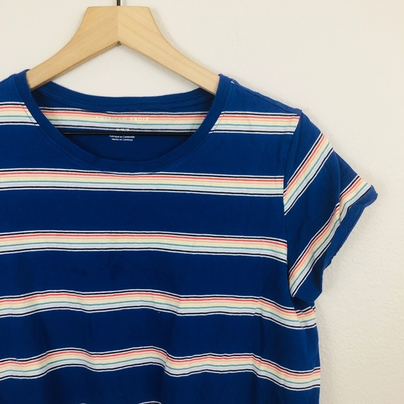 [American Eagle] Blue Rainbow Tie Bottom Tee Shirt - Picture 3 of 6